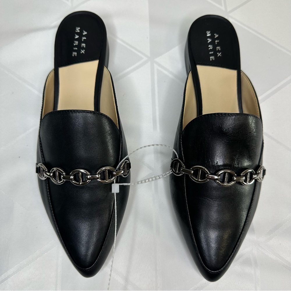 NWOB! Alex Marie Black Leather Slip on Mules Size 8M